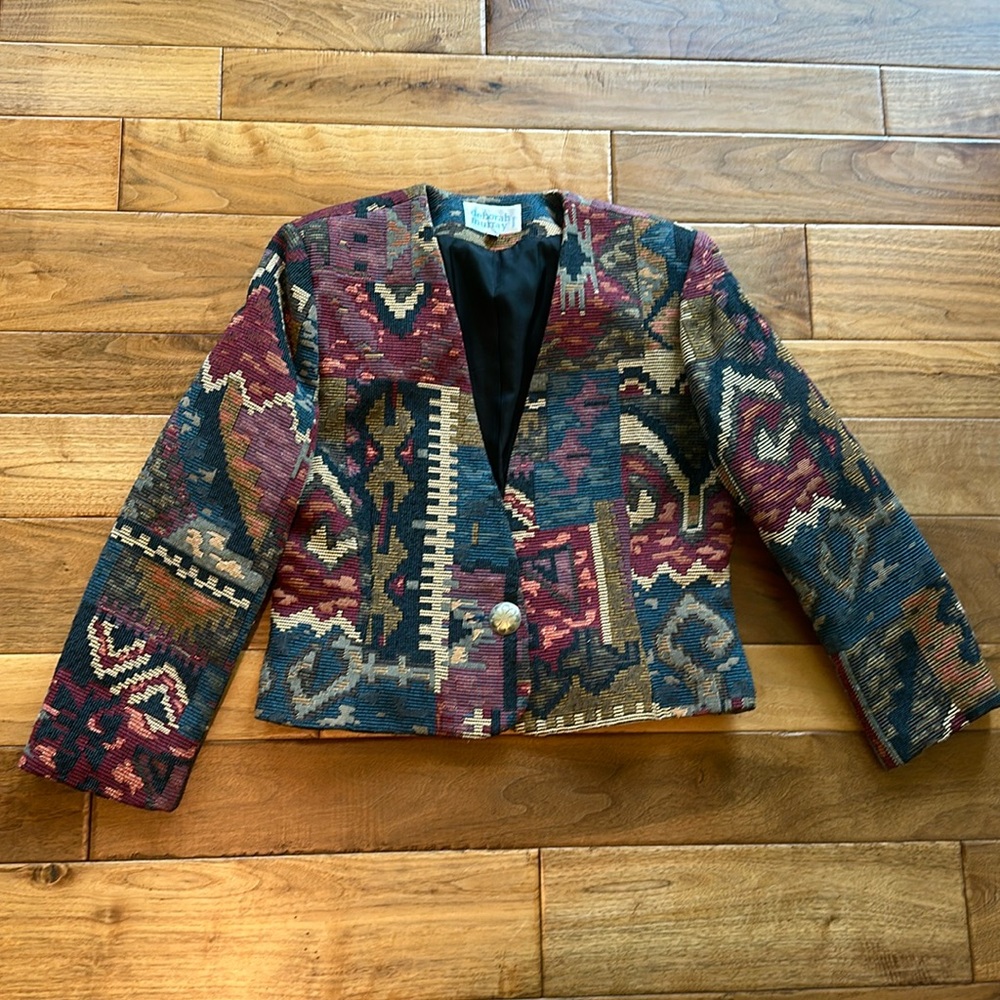 Vtg Deborah Murray cropped tapestry jacket.